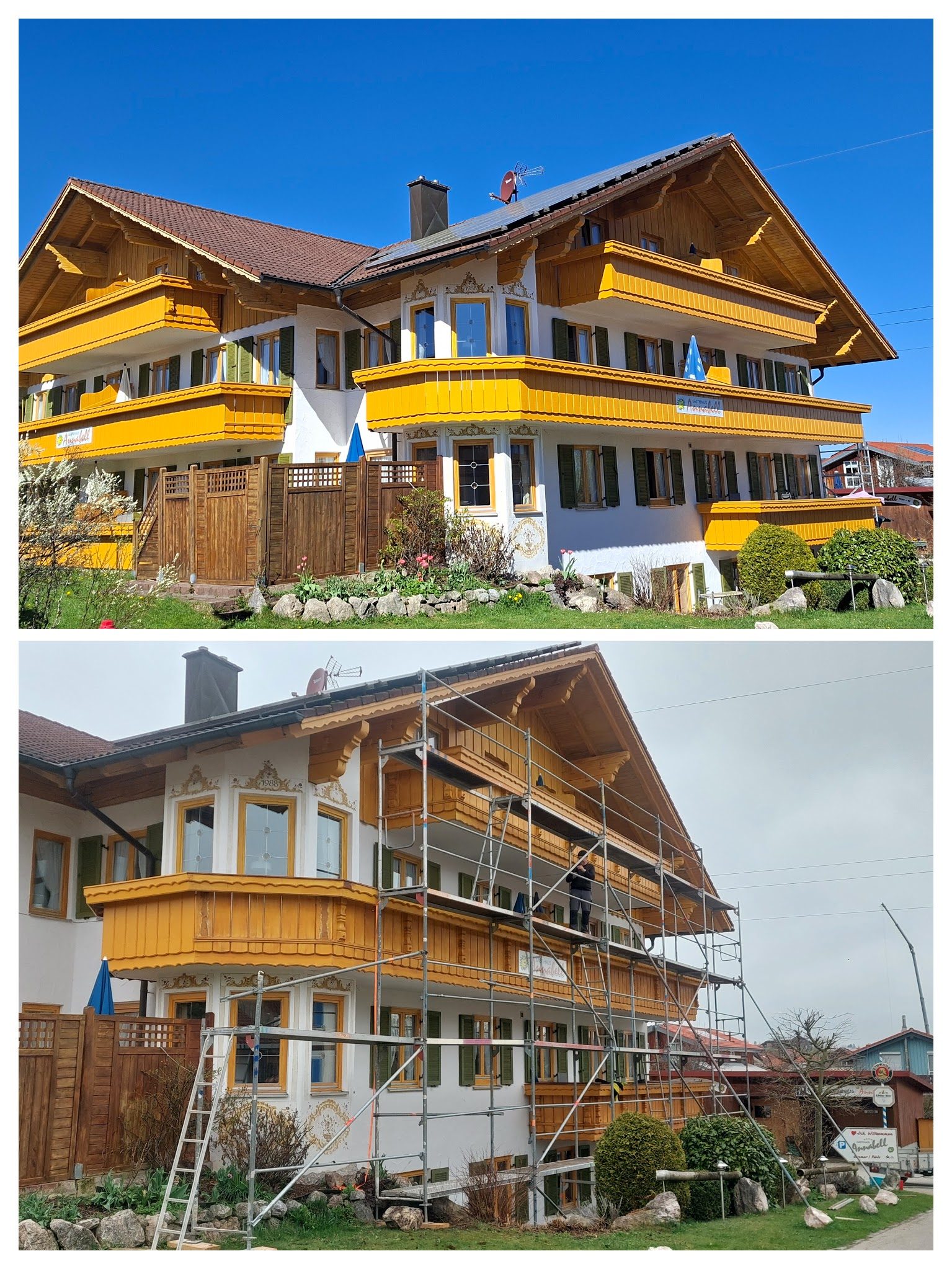 Ansicht Gästehaus Annabell mit neu getrichenem Balkon